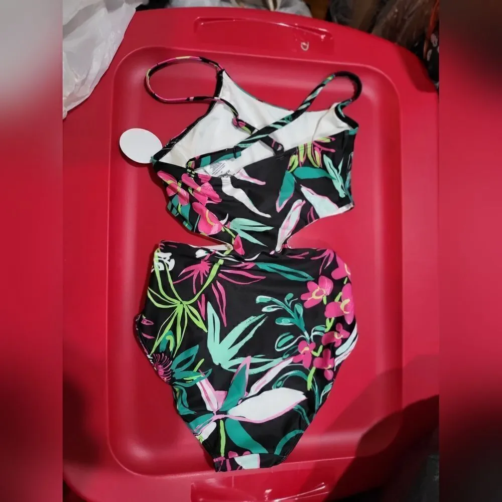 Melrose and Market Girls Tropical Print Monokini Swim Suit Sz 10 one Piece NWOT.